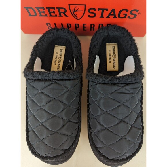DEER STAGS Slippersooz Alma Slippers Mens 7 M Black Quilted Slip On Shoes NWB - Picture 8 of 14